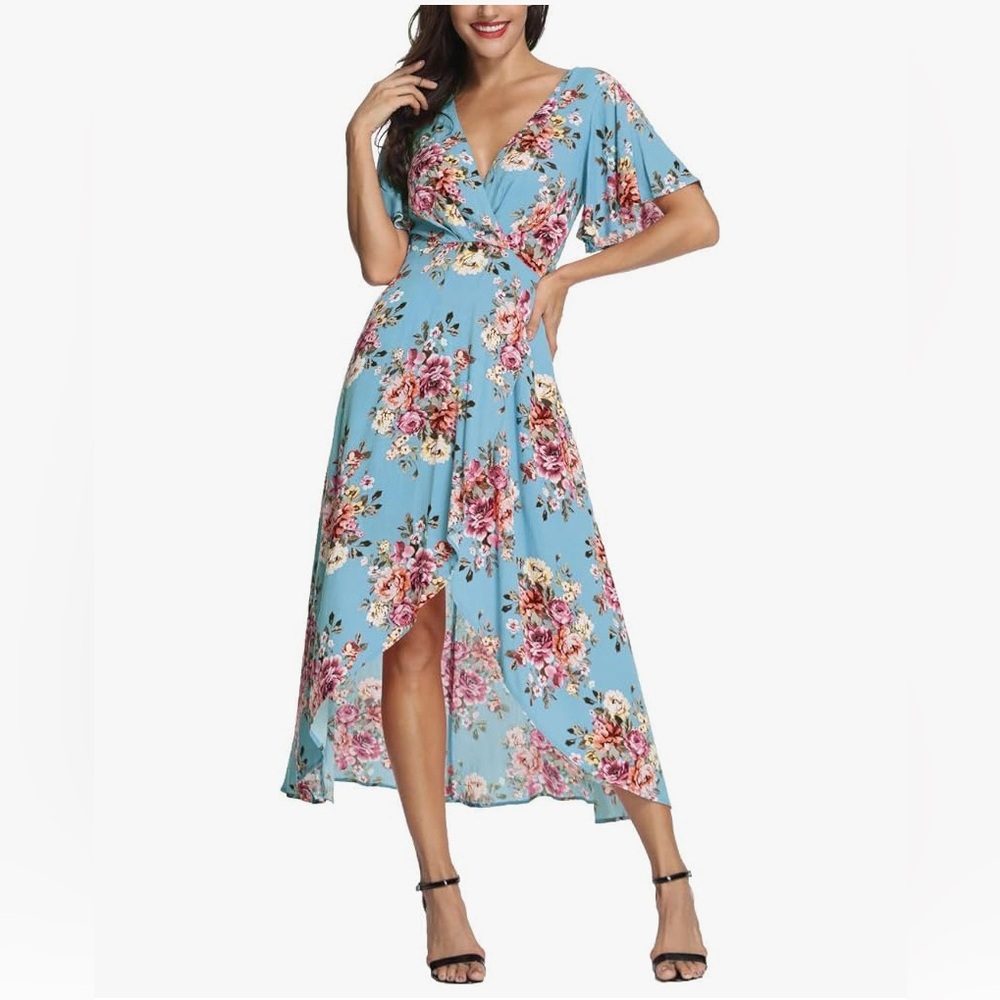 Floral Blue Dress Wedding Guest Dress Bridal Shower Baby Shower Party Easter